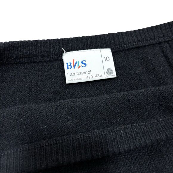Vtg BHS Lambswool Black Pencil Skirt Women's Size 10 Made in Macau Knit Midi - Picture 2 of 2
